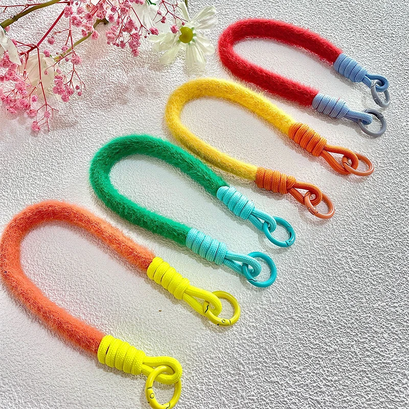 Creatieve Pluche Lanyard Sleutelhanger Voor Telefoonhoes Vrouwen Anti Verloren Knoop Touw Riem Auto Sleutelhangers Diy Accessoires Mode Sleutelhanger