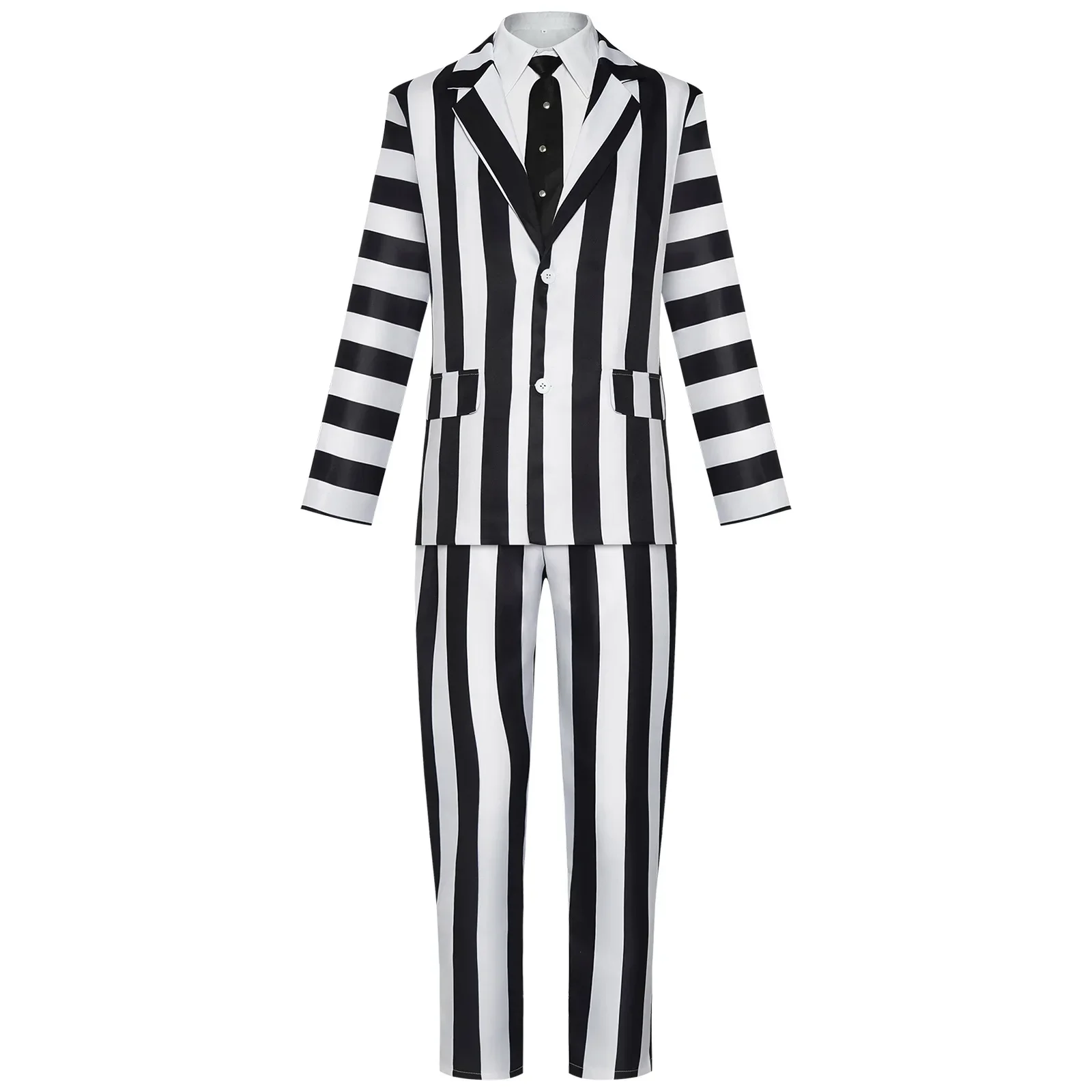 Juice Beetle Suit Movie Michael Keaton Cosplay Costumes Black and White Striped Suit Clown Mask Halloween Costumes for Women Men