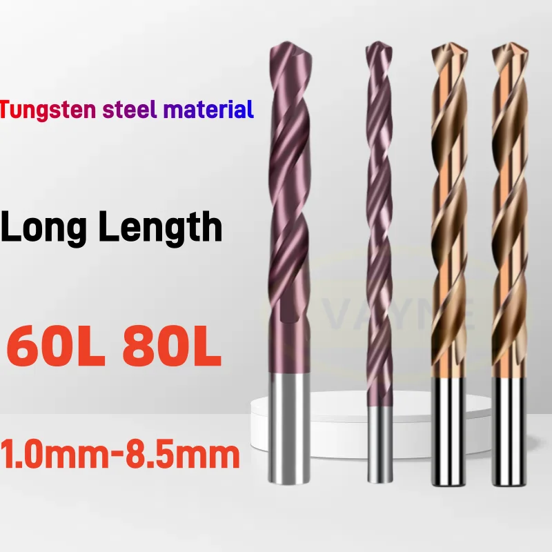 

HRC65 60 Твердосплавное спиральное сверло с ЧПУ 1,0-8,5 мм, 60 мм, 80 мм, длинная длина для чугуна, металла, станка с отверстиями из нержавеющей стали, 1 шт.