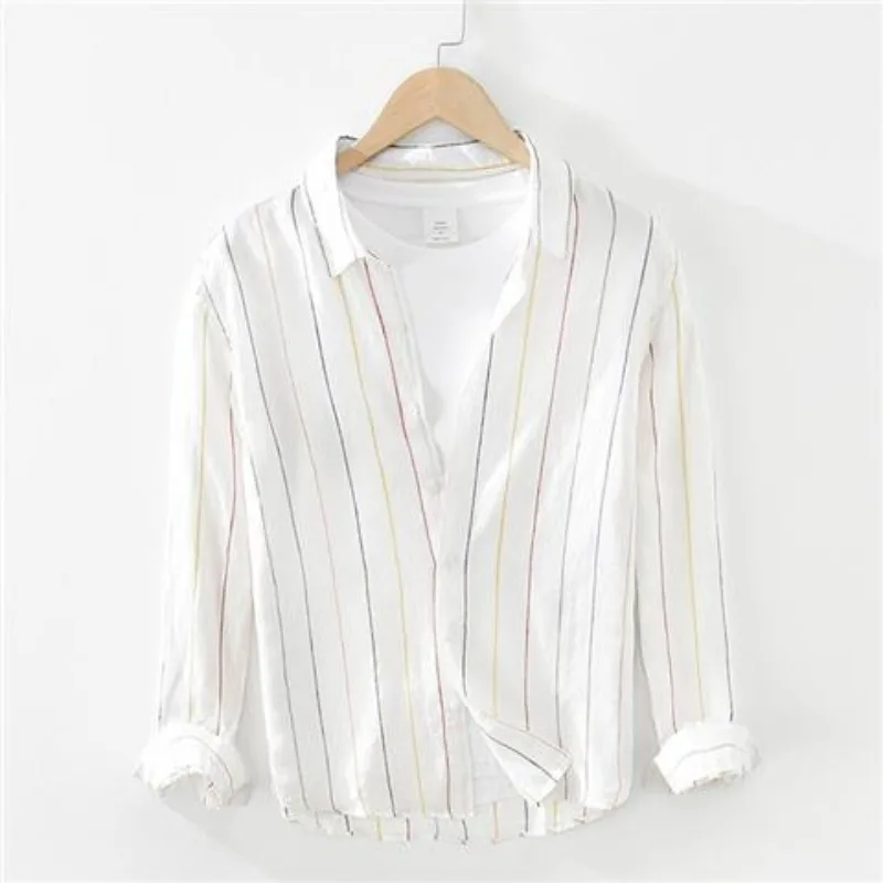 2023Spring and Autumn Men's Japanese Square Neck Loose Button Vertical Pocket Casual Fashion Elegant CommutingLong sleeved Shirt