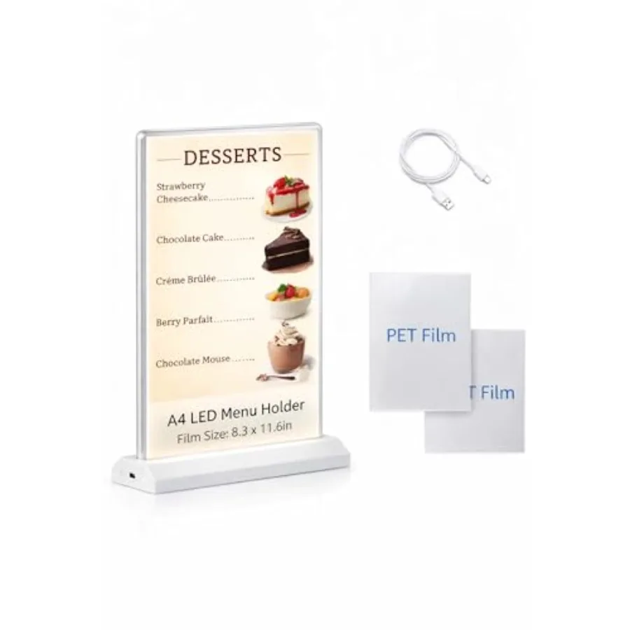 

Desktop Rechargeable LED Menu Sign Holder Advertising Light Box Lightup Poster Frame USB-C Charged Durable Transparent Acrylic
