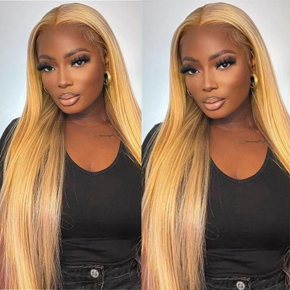 Honey Blonde 13x6 Hd Lace Front Wigs Human Hair Blonde Bone Straight 13x4 Transparent Lace Front Wigs #27 Colored  Wig For Women