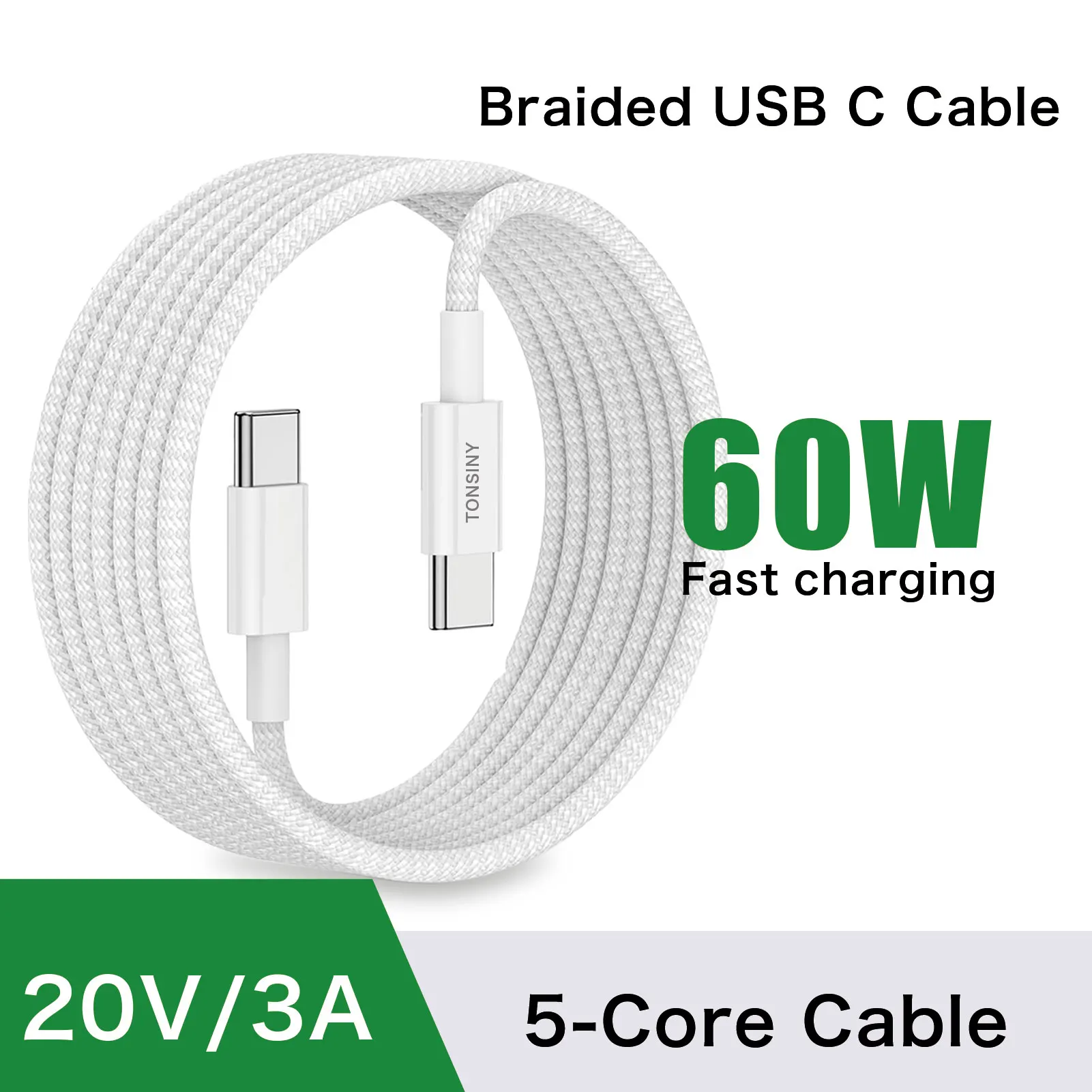 

PD 60W USB C to Type C Cable for iPhone 17 16 15 iPad Fast Charging cord for Samsung Google Huawei Xiaomi Weaving tablet 3A line