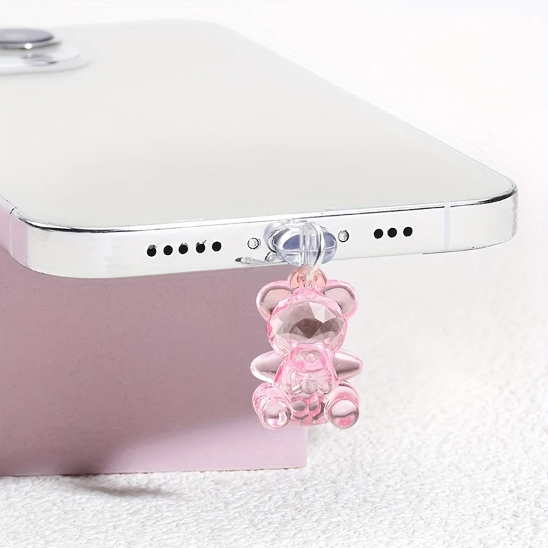 Kawaii Phone Dust Plug Charm Acrylic Bear Jack Dust Protection Stopper Anti Dust Cap Charge Port Plug For Phone