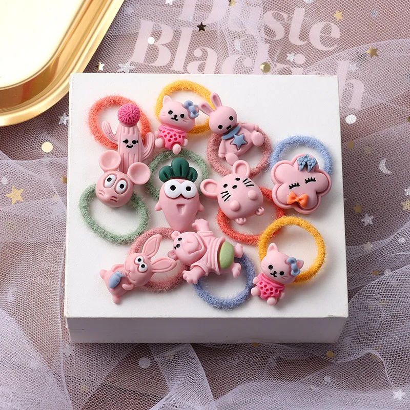 10PCS Cute Cartoon Animals Hair Bands Girls Elastic Rubber Band Headwear Hair Accessories Kids Headband Ornaments Kids Hair Ties