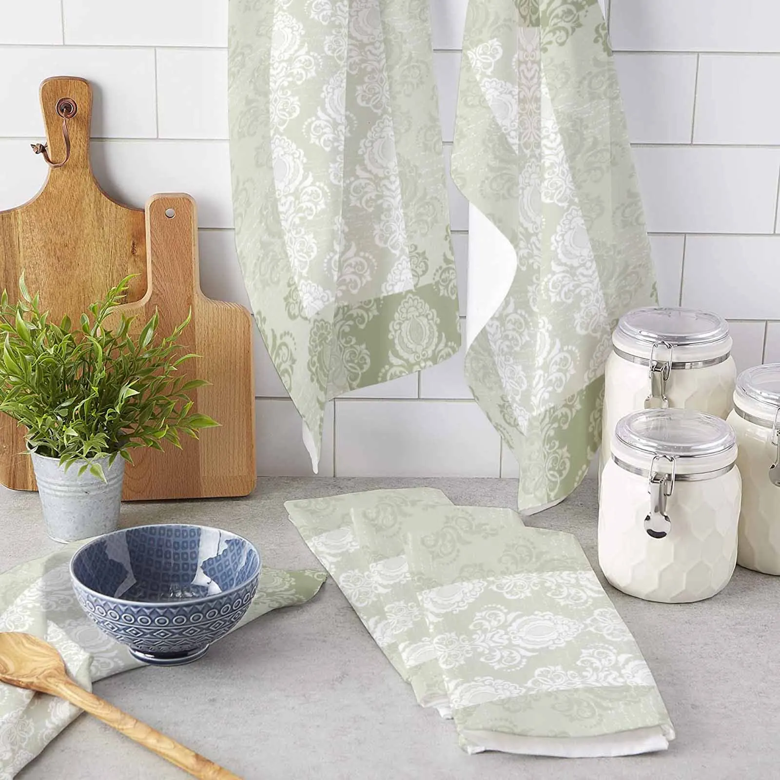 Retro Mottled Sage Green European Pattern Hand Towel Kitchen Dishcloth Water Absorption Household Cleaning Cloth