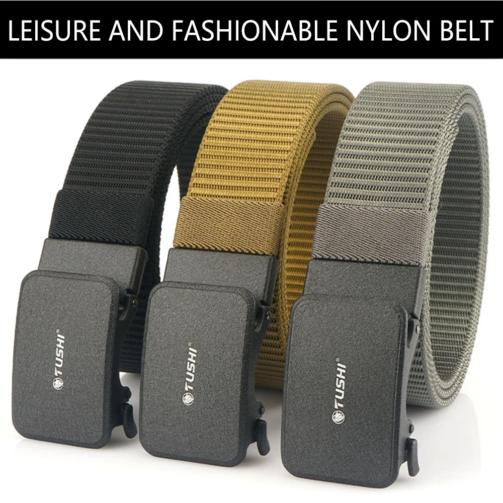 TUSHI New Golf Sports Army Belt Tactical Belt Metal Automatic Buckle Tough Stretch Nylon Hunting Men Military Belt Accessories