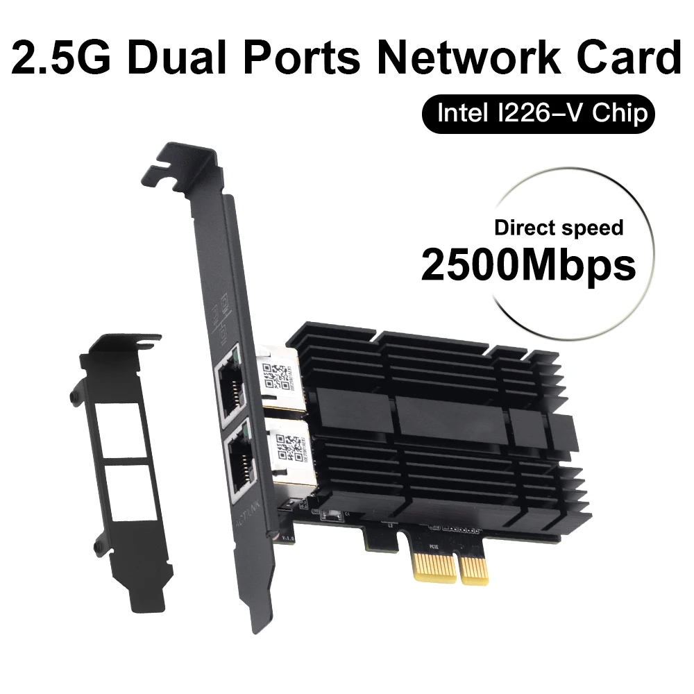 2500Mbps Pcie To RJ45  I226-V Network Card 2.5G Gigabit Ethernet Dual Ports 100/1000/2500Mbps Network Card For Desktop