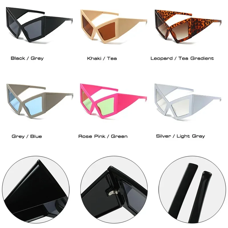 JNPCXI Fashion Oversized Cat Eye Sunglasses Women Red Shades UV400 Retro Gradient Men Wide Legs Sun Glasses