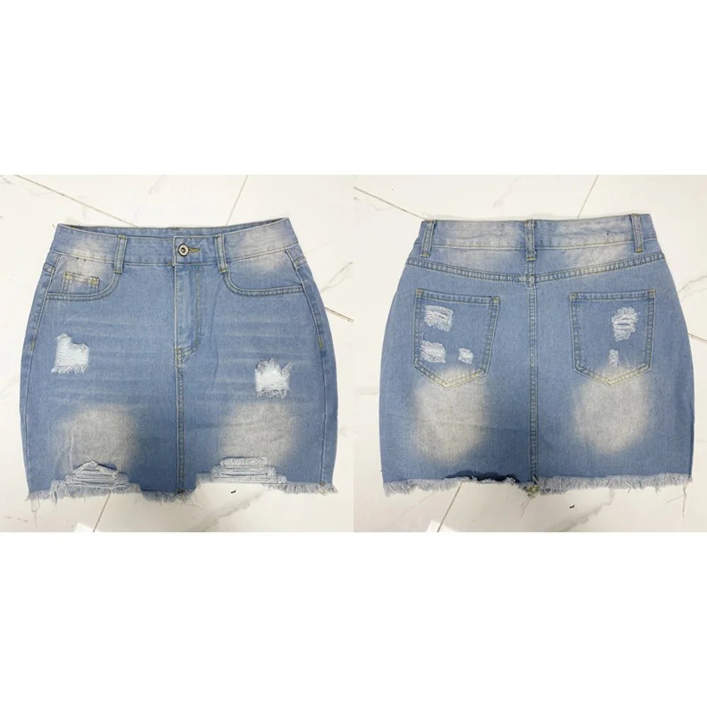 Saia jeans perfurado slim fit feminina, saia casual de cowboy, lavada com luz, linha A de lã, nova, verão, 2022