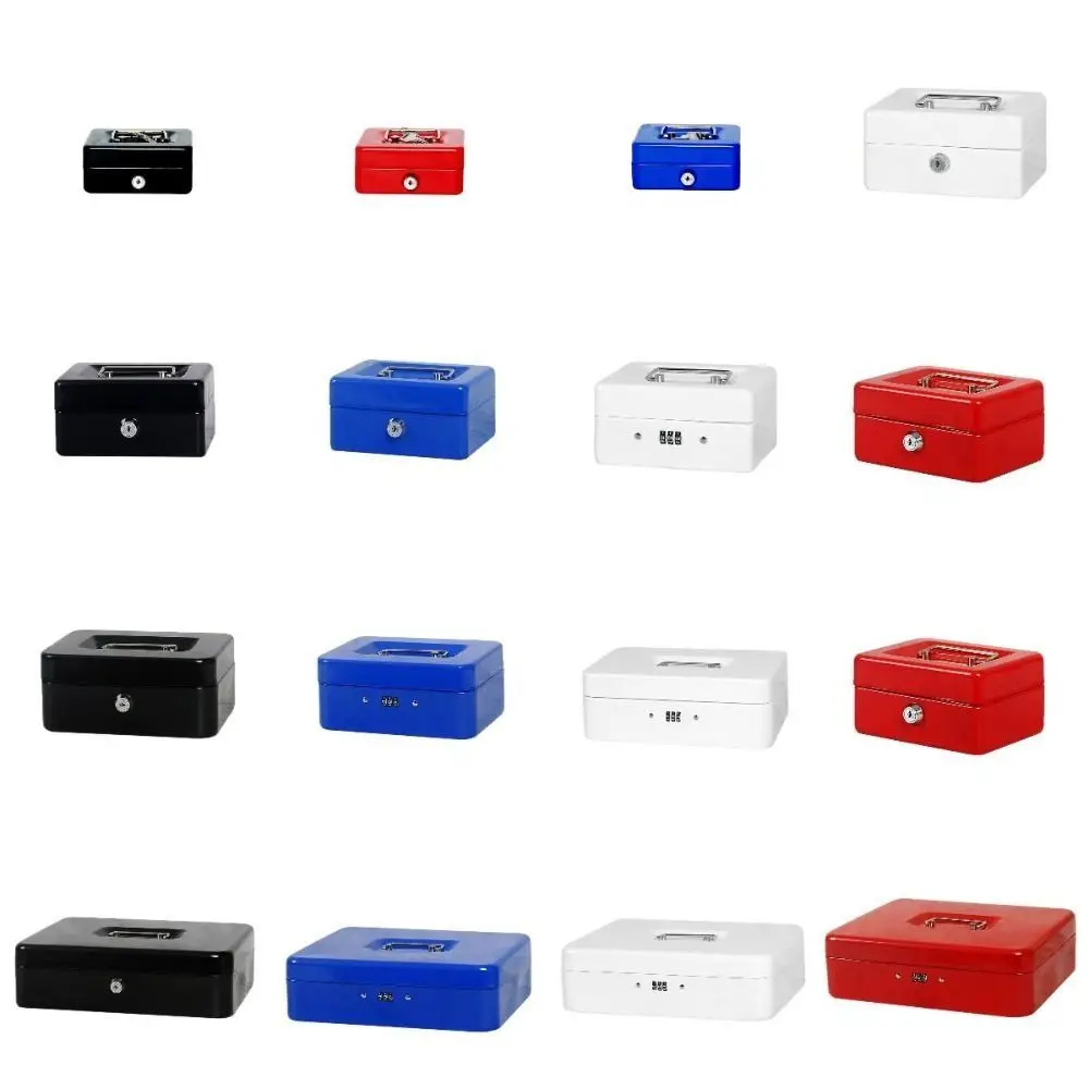 Small/Large Locking Cash Box Safe Double Layer Metal Money Box Key Lock/ Password with Combination Lock Lock Storage Box Office