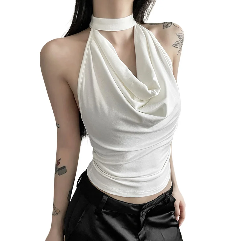 

Solid Color Simple Casual All-match Cool Confident Sexy Beautiful High Street Summer Travel Women's Thin Halter Vest