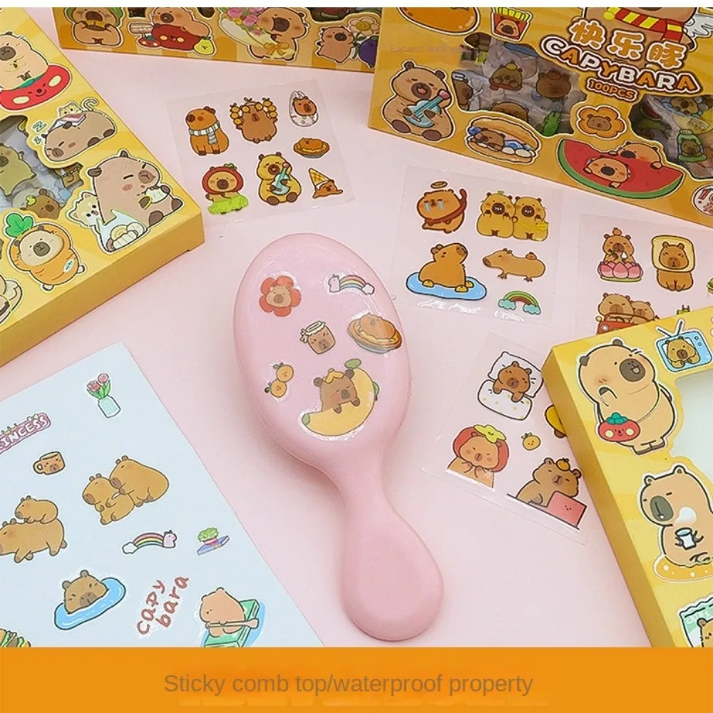 100PCS Cartoon Capybara Children Sticker Stationery DIY Mobile Phone Decoration Kid Toys Gifts Non-Repeating Water Cup Decal