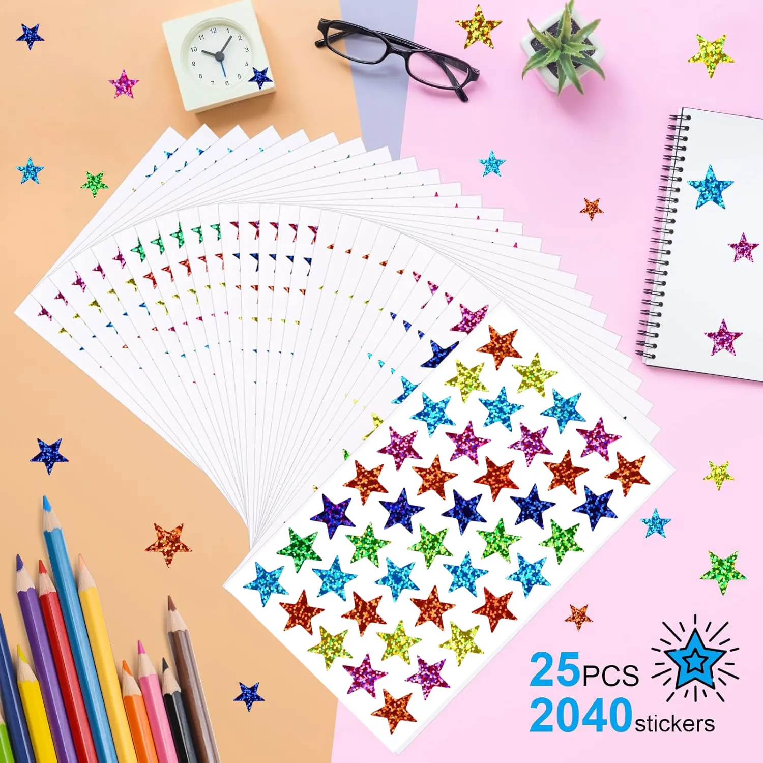 25 ورقة من ملصقات النجوم 2040 قطعة من النجوم الصغيرة لمكافأة الأطفال، ثلاثية الأبعاد لامعة ورقائق لامعة لمخطط مكافآت السلوك و