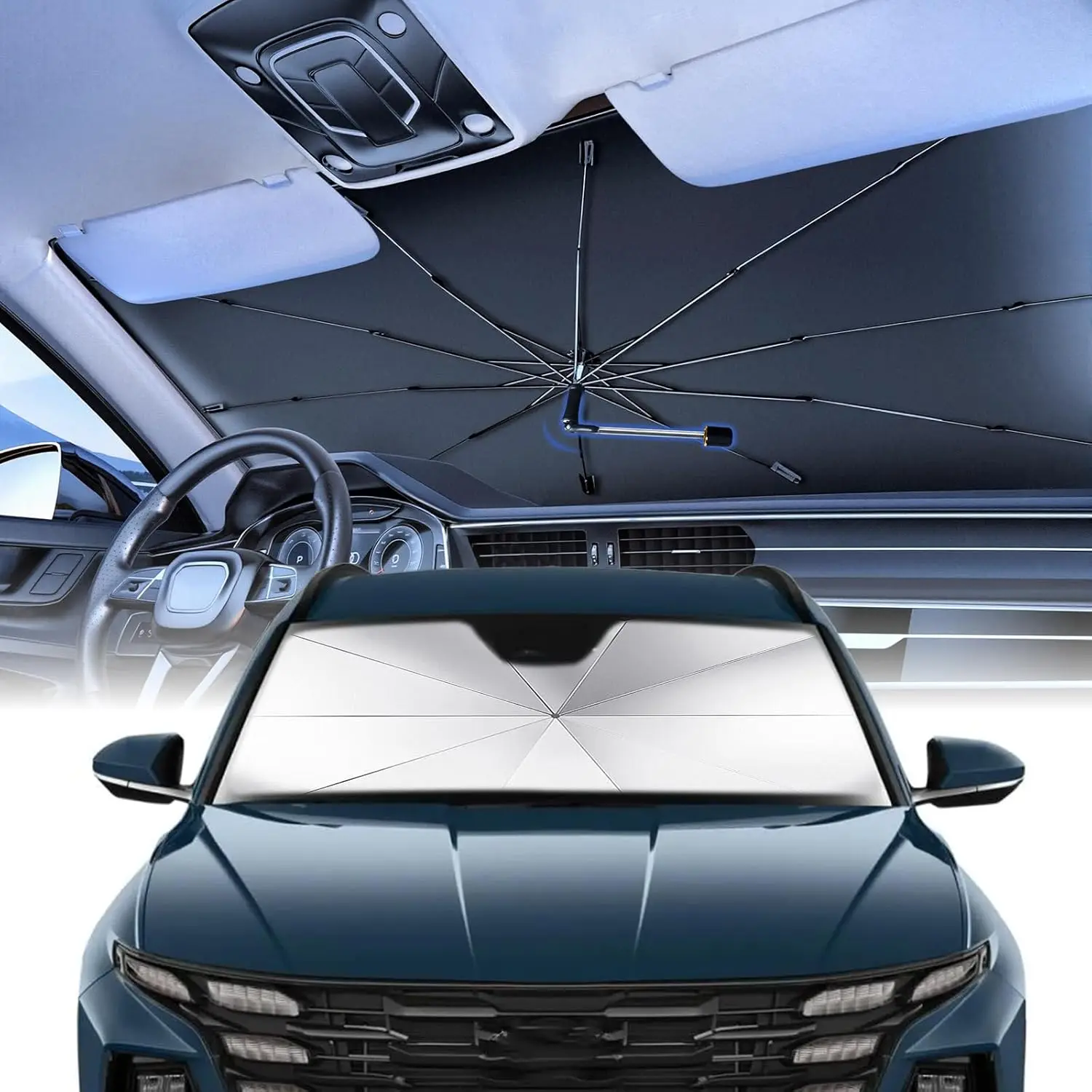 

Car Windshield Sun Shade Umbrella - 360°Rotating Sun Visor, M(59×30.7")