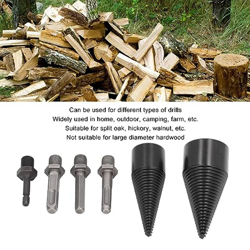 Pack Of 6 Log Splitter Bits, 32Mm 42Mm Removable Splitting Cone Firewood Splitter Bits With 4 Handles Promotion