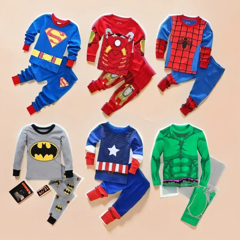 Marvel cartoon Spiderman children\'s clothing long and short sleeved set Batman pajamas Captain America autumn pants Iron Man