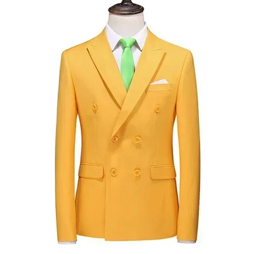 

Fashion New Men's Casual Boutique Business Solid Color Double Breasted Dress Suit Blazers Jacket Coat