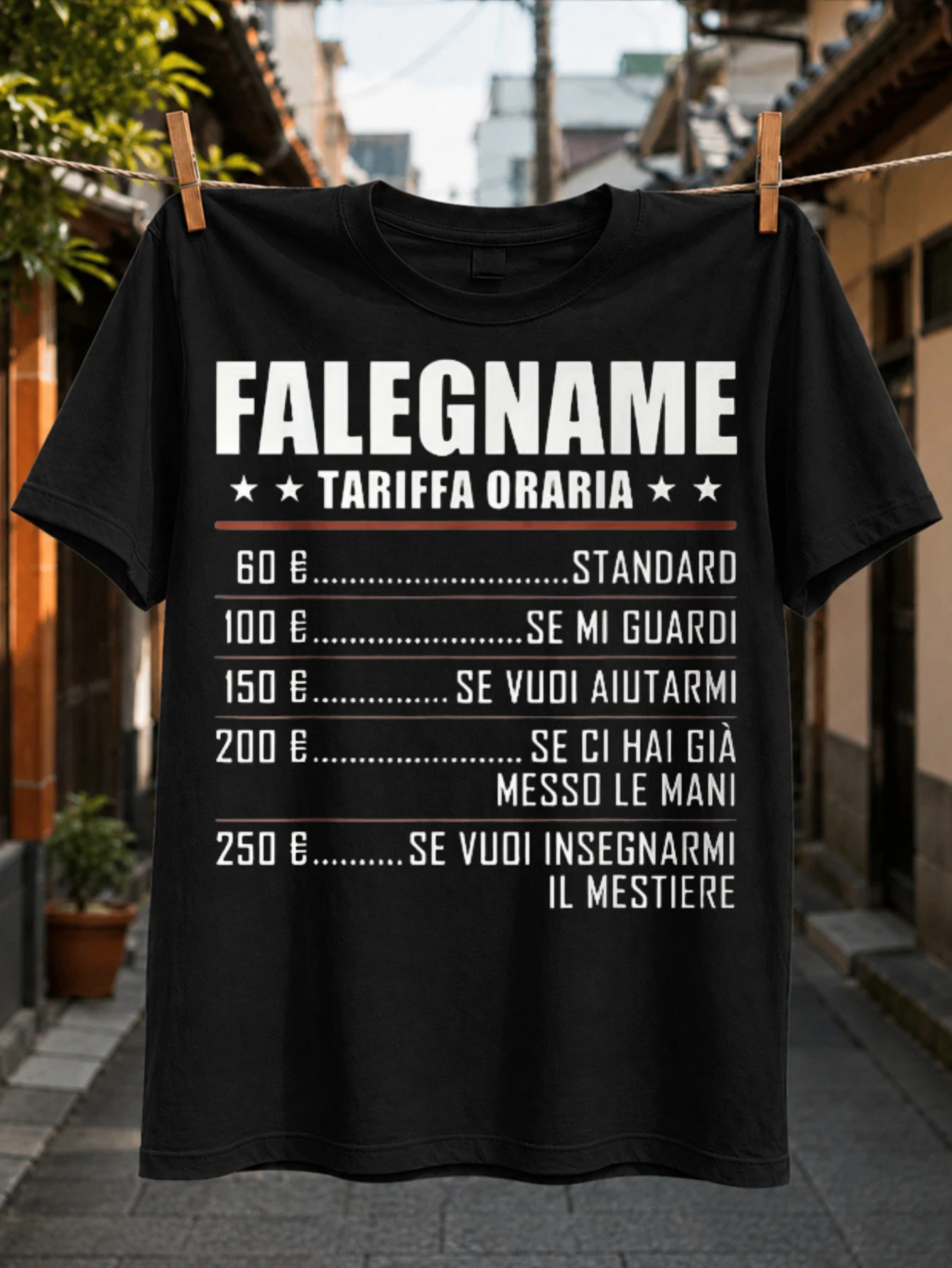 Italian Carpenter Hourly Rate Chart Quote bold price list typography with stars and horizontal  Unisex All T-Shirt