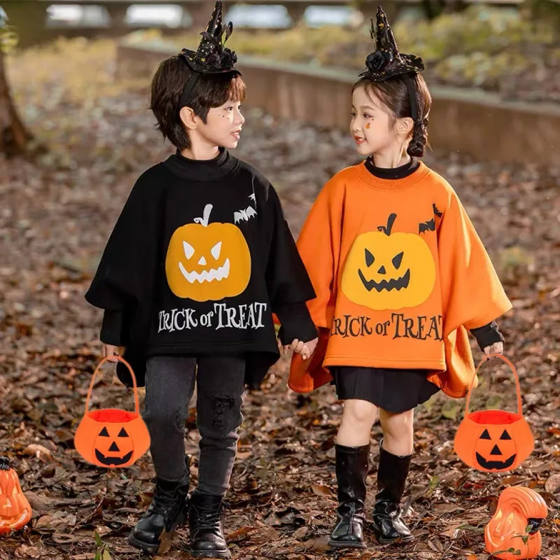 Jerséis de Halloween para niños, disfraz para niños, sudaderas para niños y niñas, capa de Batman de calabaza, disfraz de espectáculo para bebés