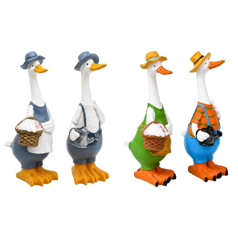 Duck Garden Statues Resin Outdoor Set of 2, Whimsical Pastoral Yard Figurines for Lawns, Gardens, and Pondside D2RD