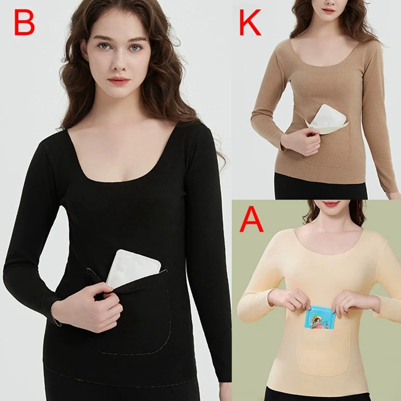 

Осень-зима, повседневная рубашка на флисовой подкладке, женская термобелье Dralon, топ с длинными рукавами и карманами, теплая короткая туника, закрывающая живот