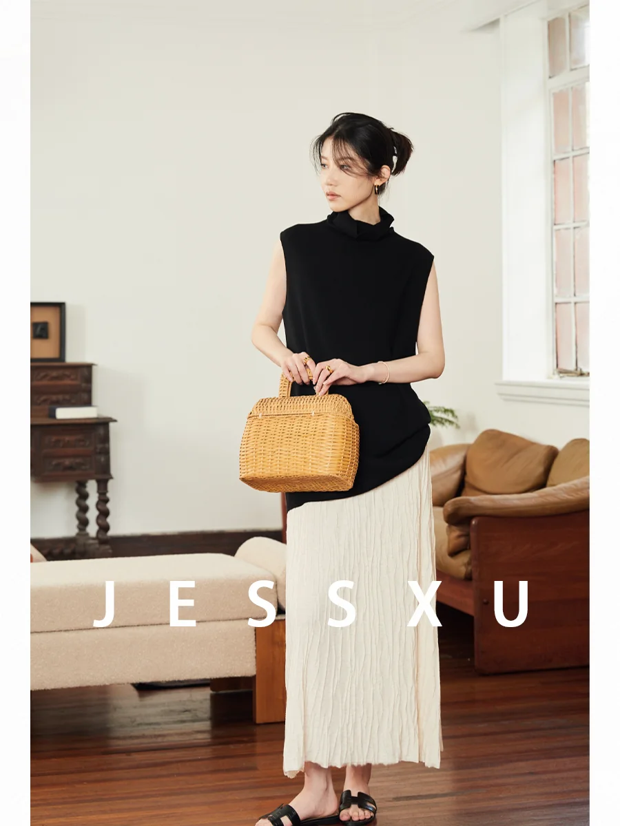 

JXu Slimming High Ne Knitted Vest 00 Wool Svel Loose Bla Women's Faion Commute Sle Autumn Mid-Length