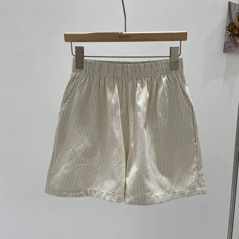 Pantaloncini a righe casual semplici giapponesi Estate da donna Nuovi pantaloni larghi larghi versatili quotidiani