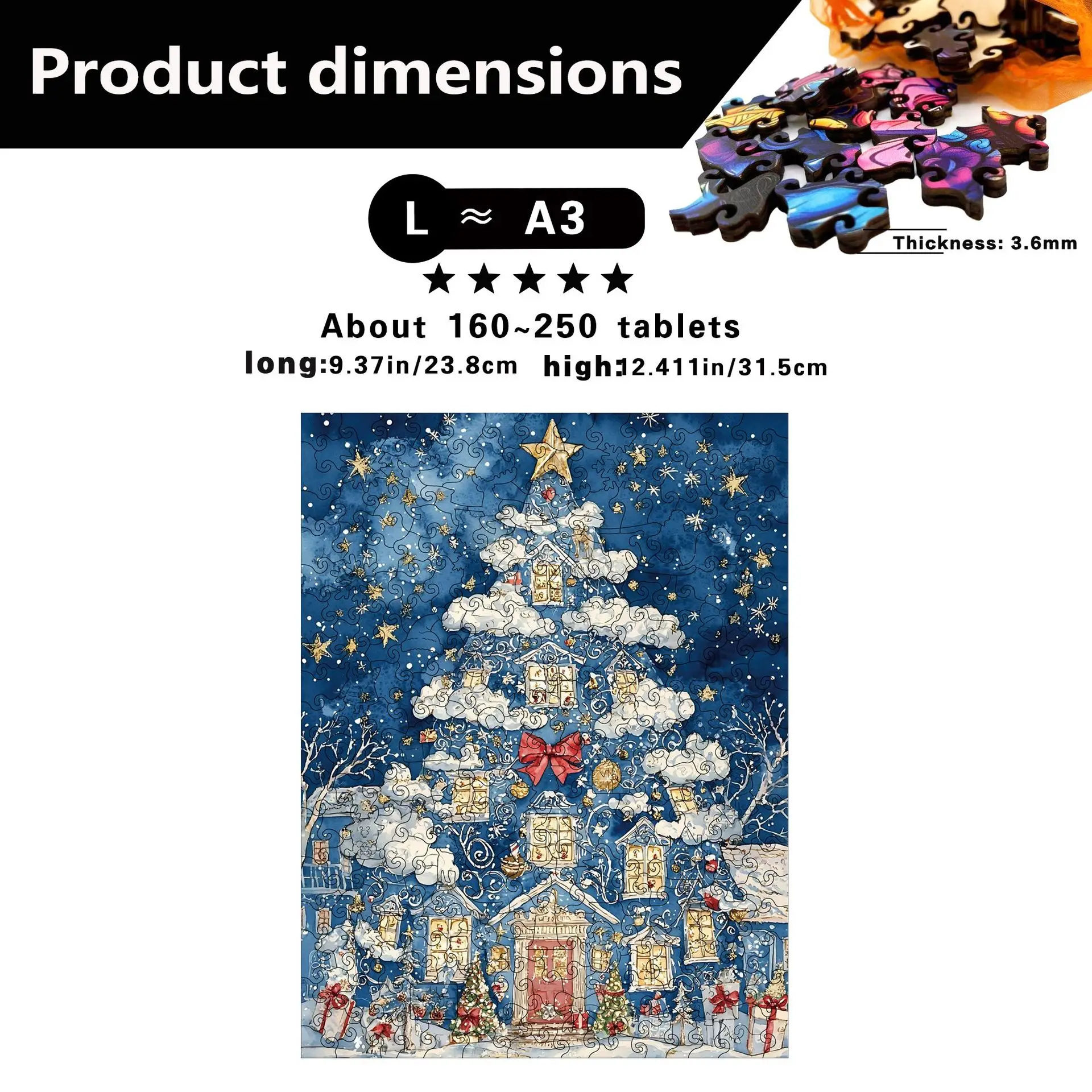281PCS Christmas Tree Wooden Jigsaw Puzzle Irregular Puzzle Pieces Game Piggy Bank Birthday Xmas Gifts for Christmas Home Decor