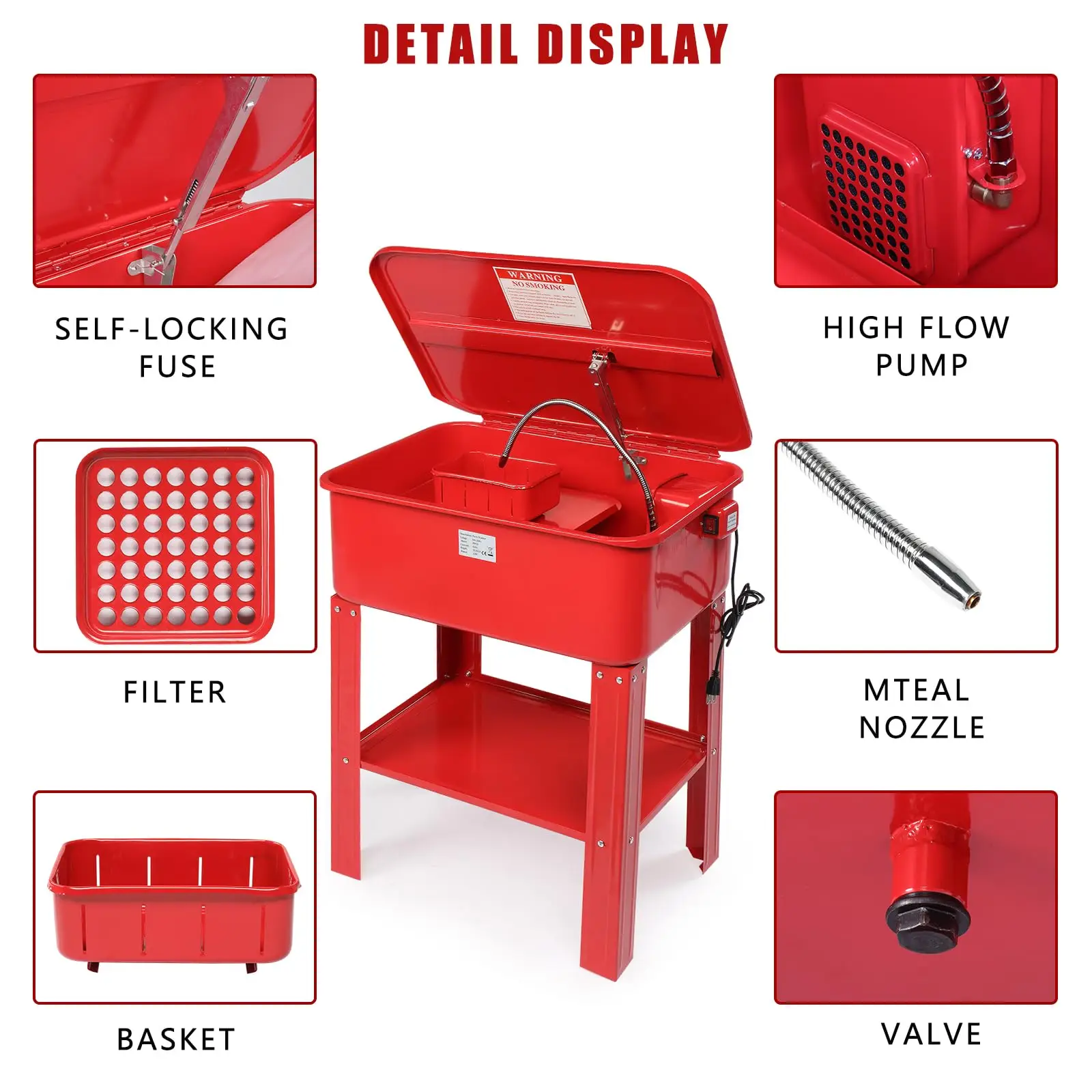 20 Gallon Automotive Parts Washer Cleaner Cabinet, Red
