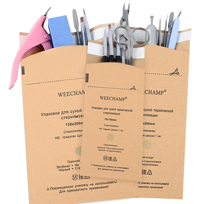 Self-Sealing Nail Disinfection Bag Kraft Paper Cleaning Bags Sterilize Pouch Autoclave Dentist Tool Tattoo Accessories