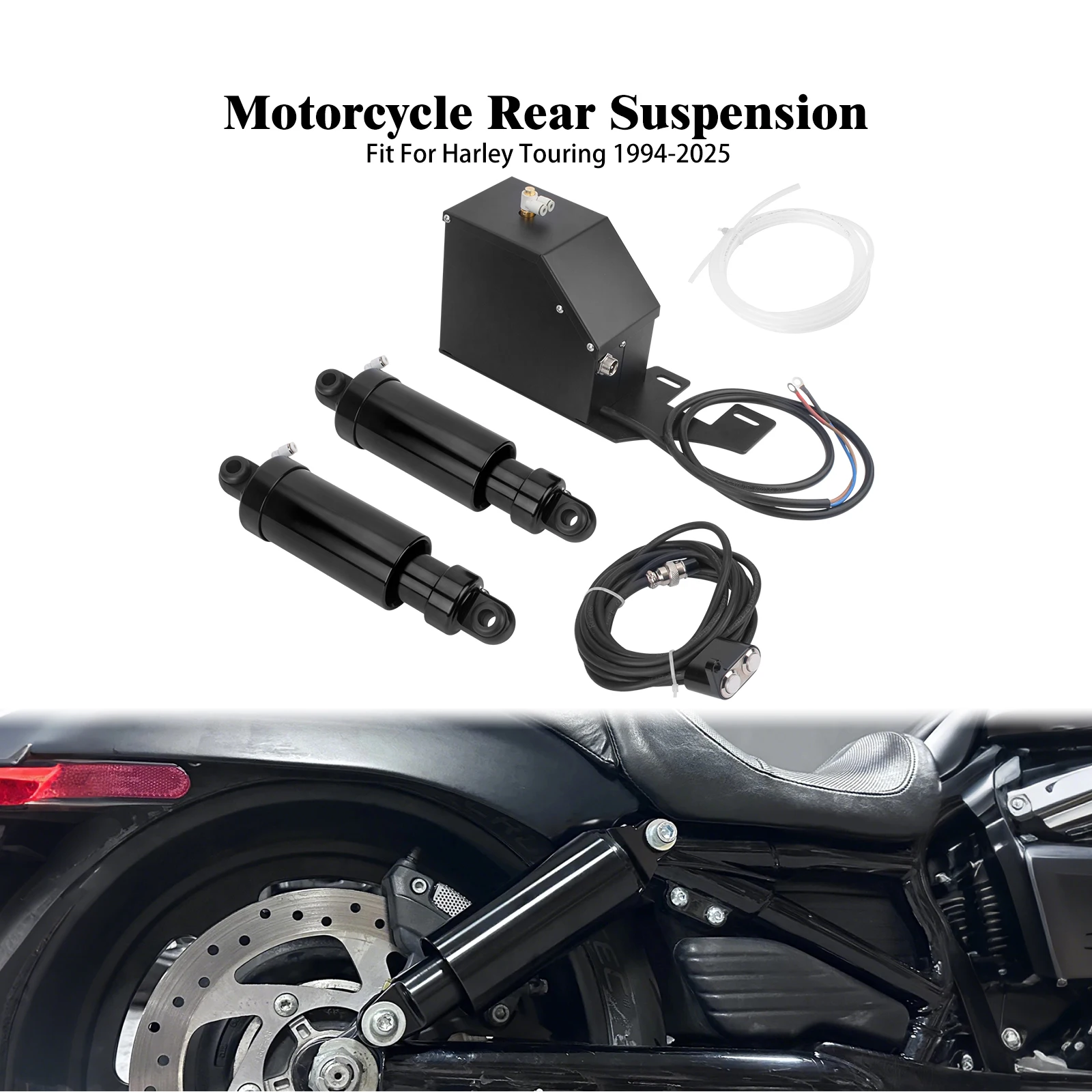 For Harley Touring Ultra Limited Road King Street Electra Glide 94-2025 Motorcycle Rear Black Shock Absorbers Air Suspension Kit