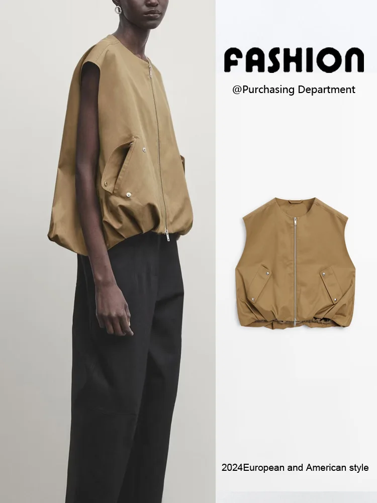 

Spring Summer New Arrival Women's Casual Layered round Ne Vest Jaet ort Outerwear Street Sle Regular Thin