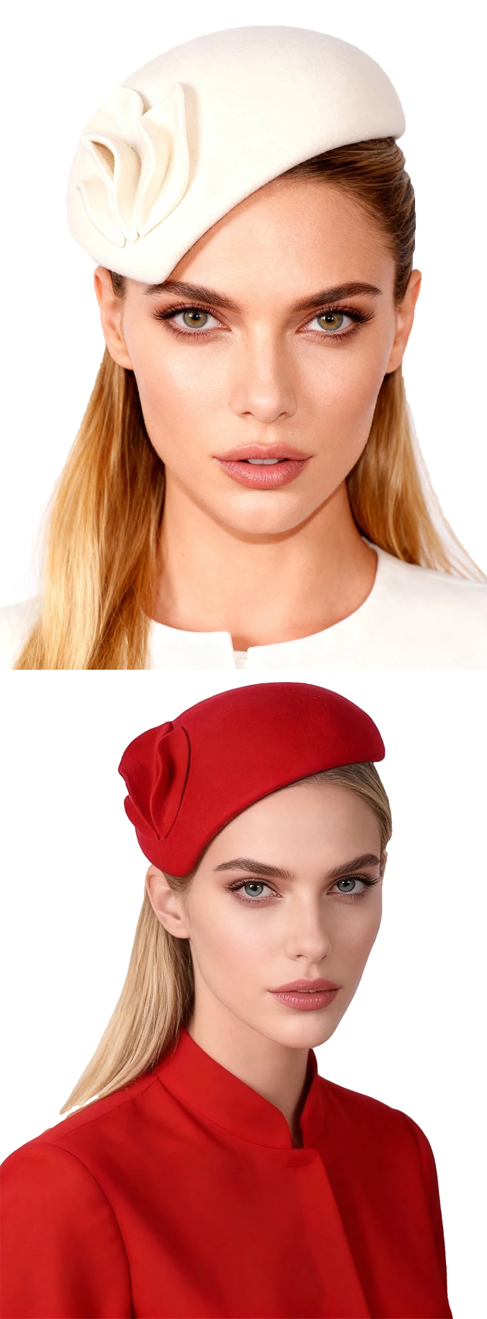 FS Luxuriöser Woll-Pillbox-Hut, rot-grüne Kirchenhüte für Damen, elegante Hochzeits-Fascinator-Kappen, französische Baskenmütze, Chapeau Femme 2026 – Detail 3