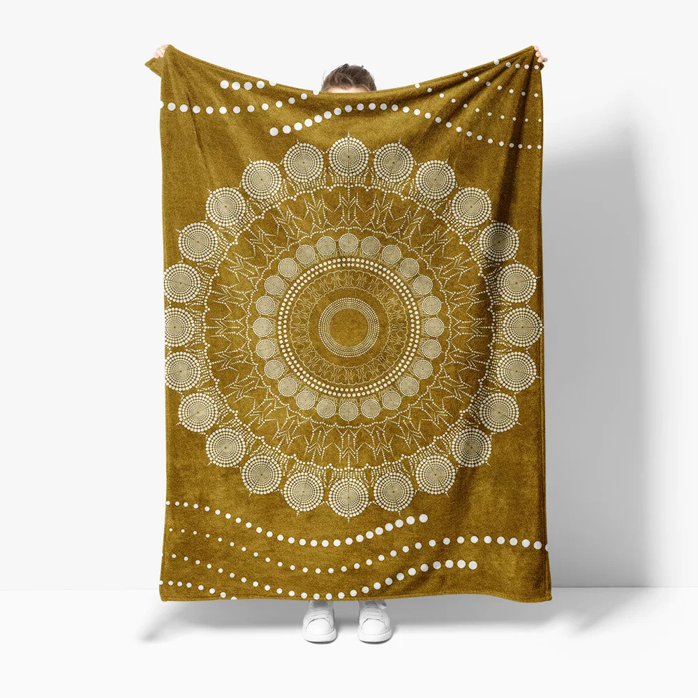 Boho Mandala Pattern Fleece Blanket Turkish Kilim Cotton Throw Blanket Decorative Bed Throw for Sofa Couch Living Room