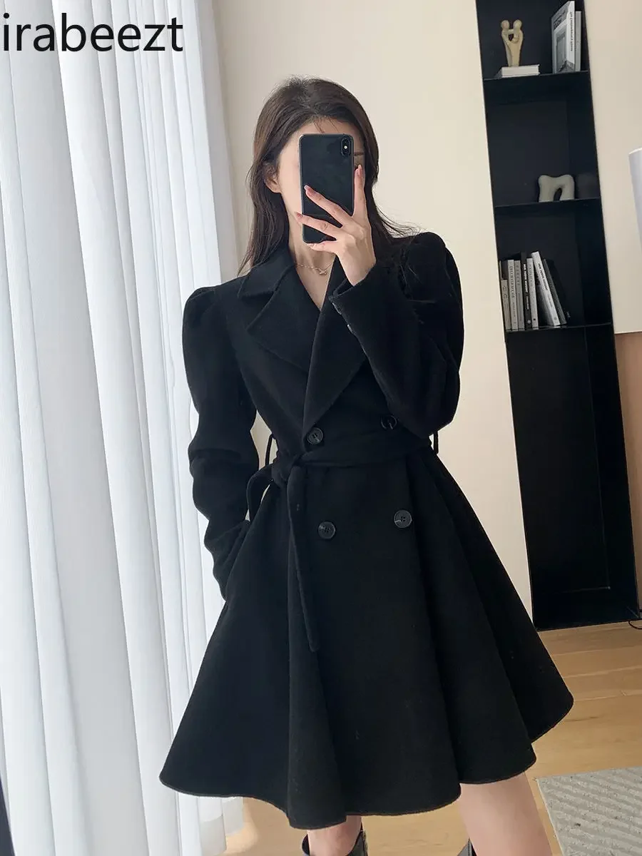 

High-end Temperament Slimming Waist Black Coat for Women 2024 Autumn/winter New Hepburn Style Short Woolen Jacket