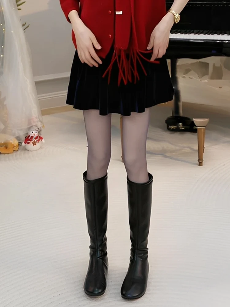 

OUDOEE Retro Bla Velvet Puffy Skirt High Waist Women's Skirt Commute A-Line f Body Skirt for Pear aped Body