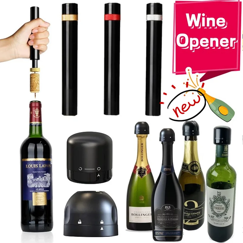 Portable Air Pump Wine Bottle Opener Wine Pressure Pump Bottle Corkscrew Opener Silicone Sealed Champagne Stopper Vacuum Sealer