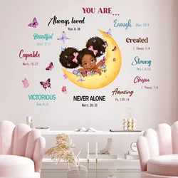 cartoon black girl on moon wall sticker self adhesive motivational girly wall stickers