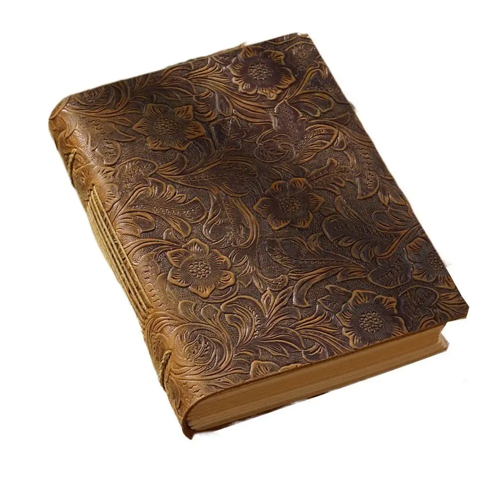 Handmade Embossed Sketchbook Unlined Vintage Leather Notebook Thick Paper Genuine Leather Bound Daily Notepad Women