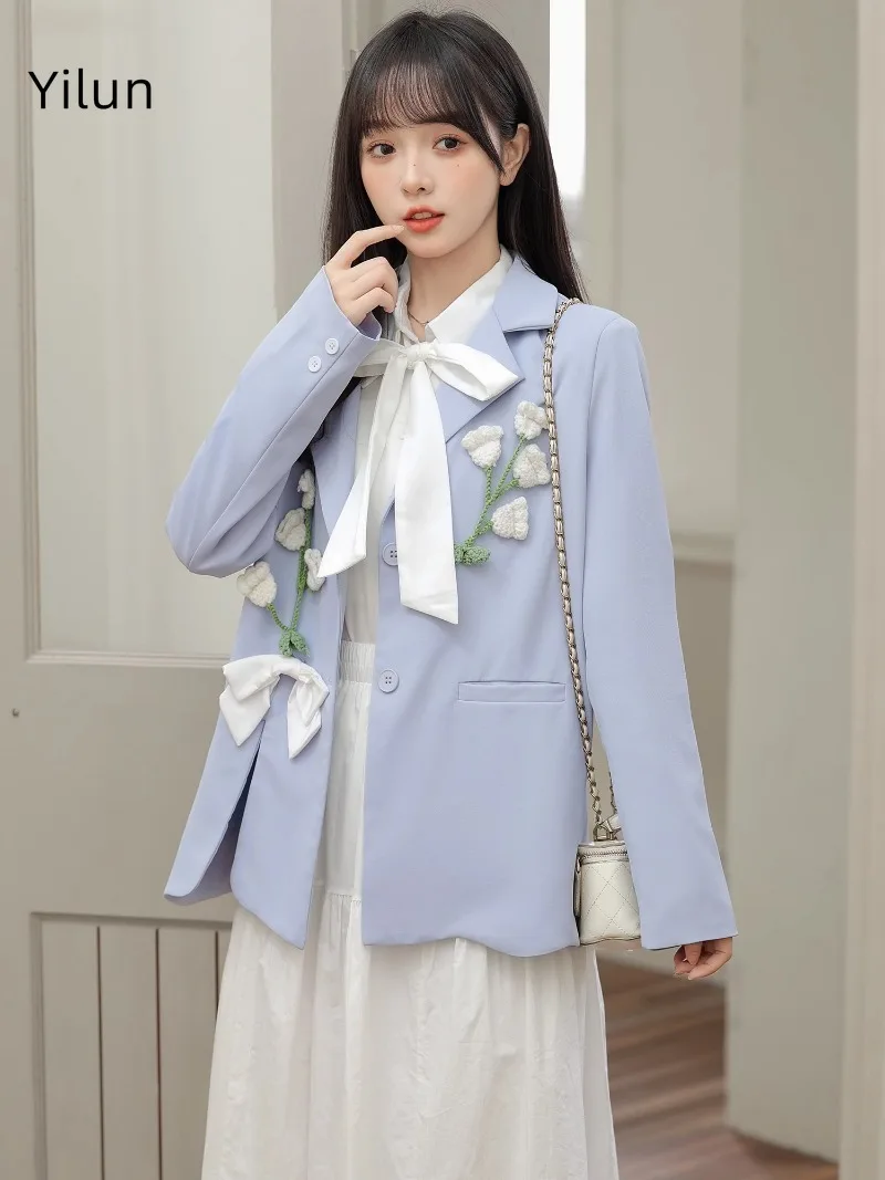 Yilun moda tridimensional decalque design high-end sensação terno jaqueta, topo solto roupas de outono feminino 2025 novo item