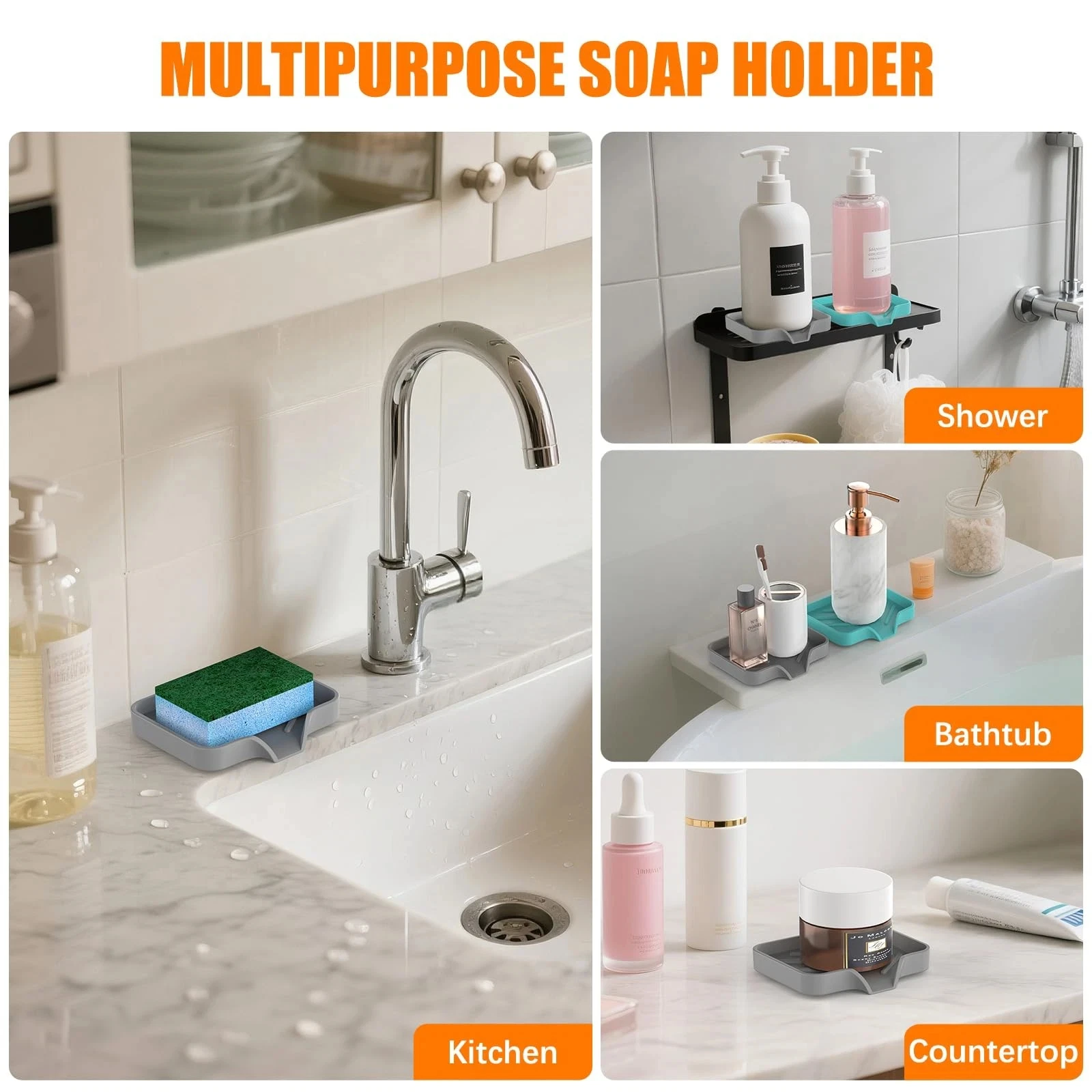1/2Pcs Silicone Sink Storage Tray, Drain Design Sponge Soap Holder image 8