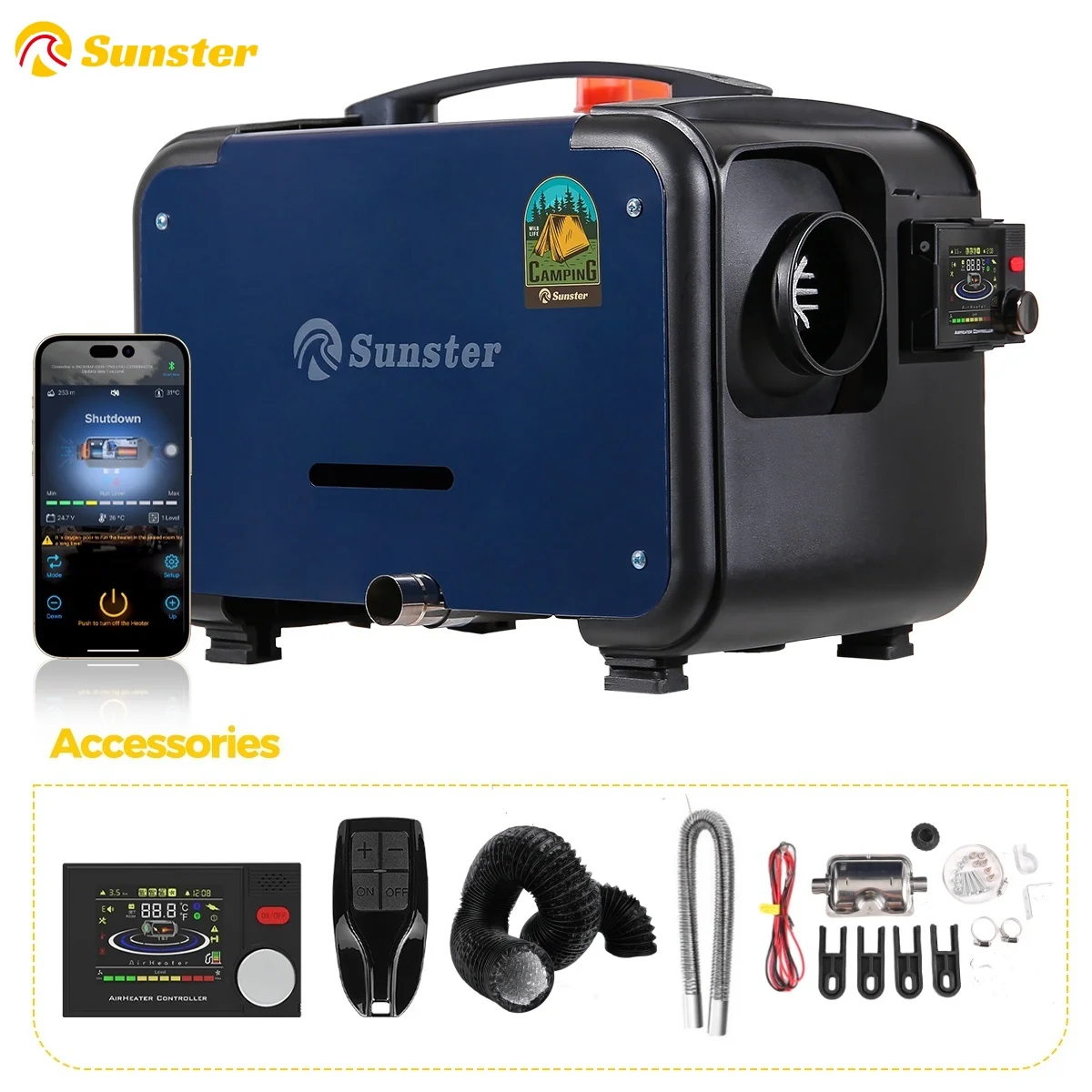 8KW 12V&24V Diesel Air Heater With Bluethooth & LCD Switch Ultra quiet Night heater For Car Trailer Truck Diesel Parking Heater