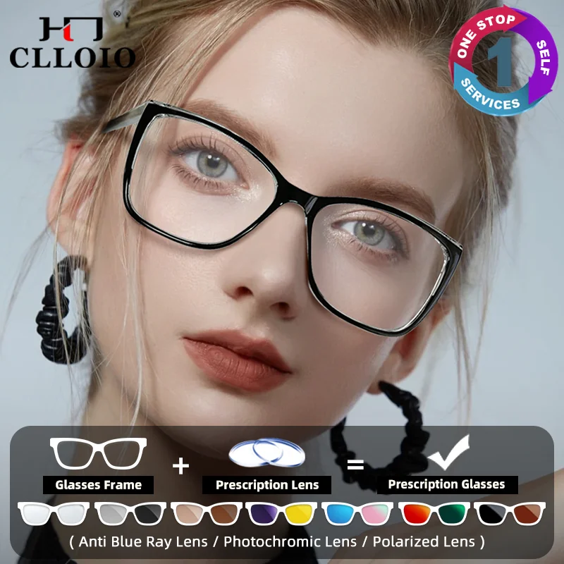 

CLLOIO Women Large Frame Anti Blue Light Prescription Glasses Fashion Butterfly Design Progressive Reading Computer Eyeglasses