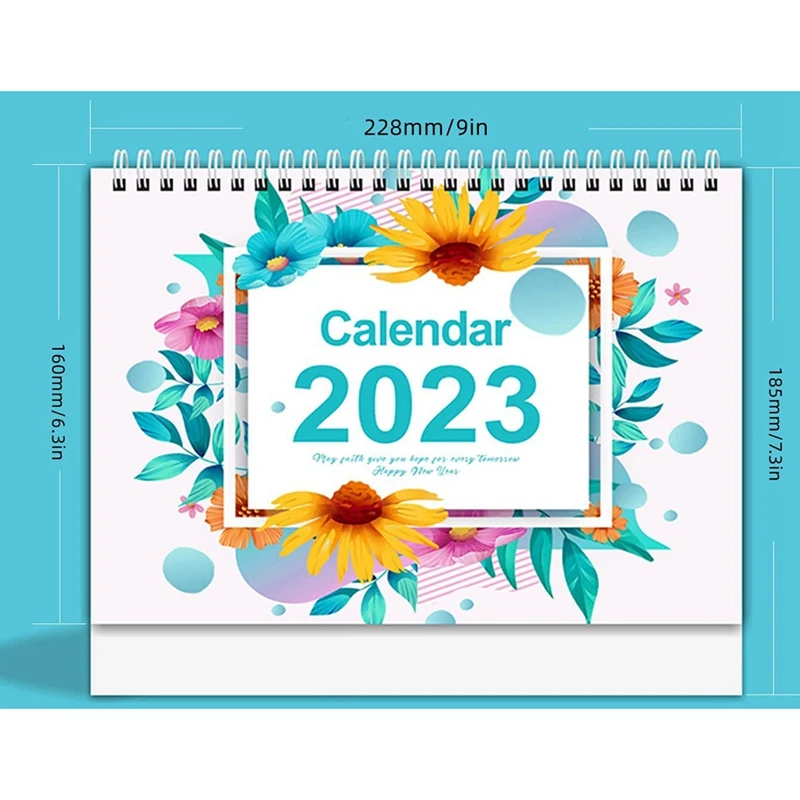 Pequeno calendário de mesa para planejamento e organização, desenhos coloridos mensais, casa ou escritório, 9x7.3 Polegada, 2023