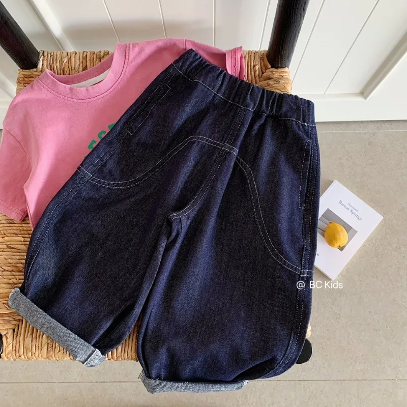 Trendy Brand kids Jeans for Boys and Girls Wide Pants Students Loose Casual Long Pants for Young Children Comfortable Style
