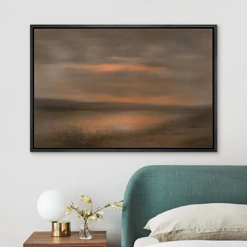 100% Hand Frameless Oil Painting, Minimalist Landscape and Sunset Painting for Countryside,  Living Room and Home Decortive