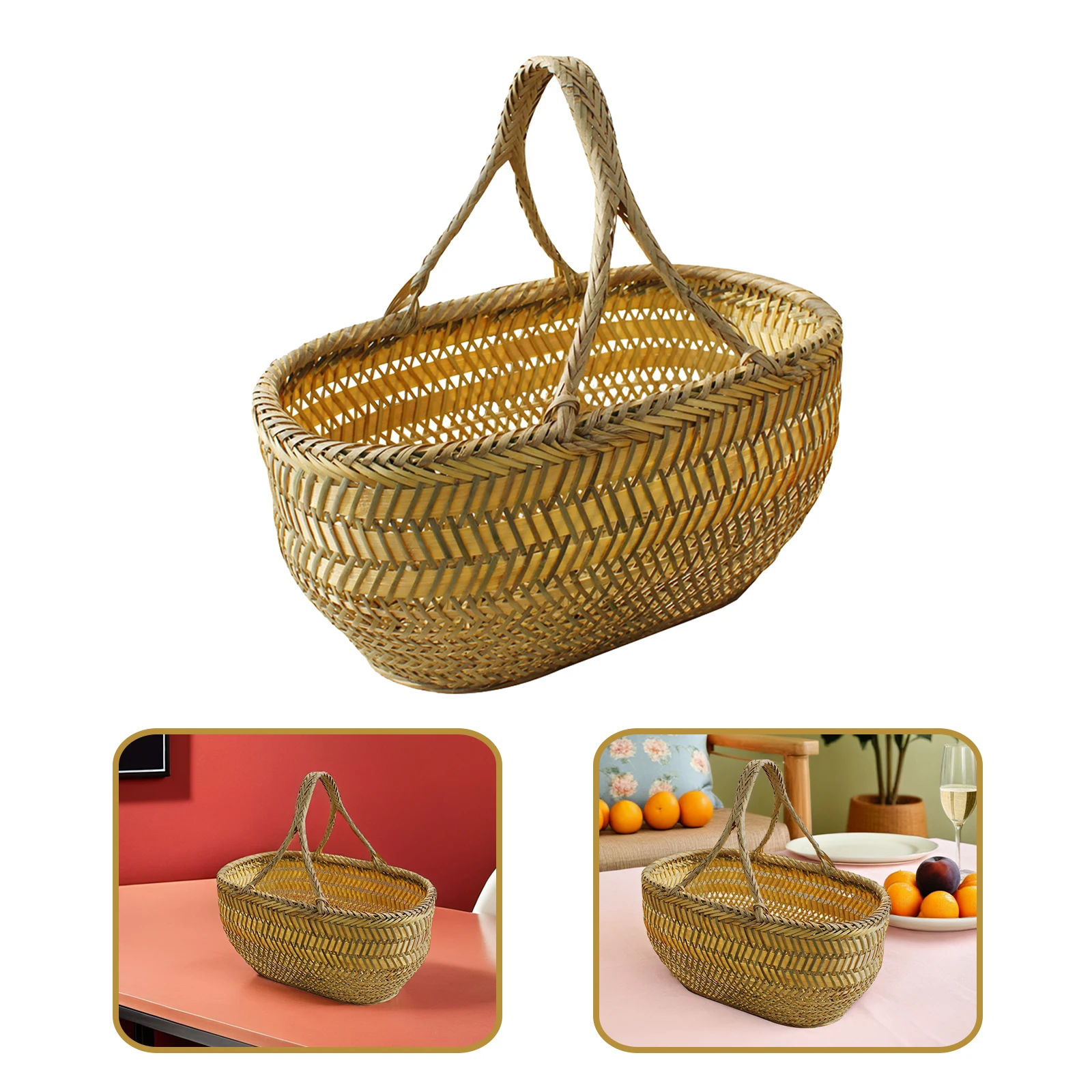 

Bamboo Shopping Basket Woven Vegetable Harvest Storage Bins Eggs Kitchen Bathroom Hotel Bedroom Fruit Snacks Weaving Basket