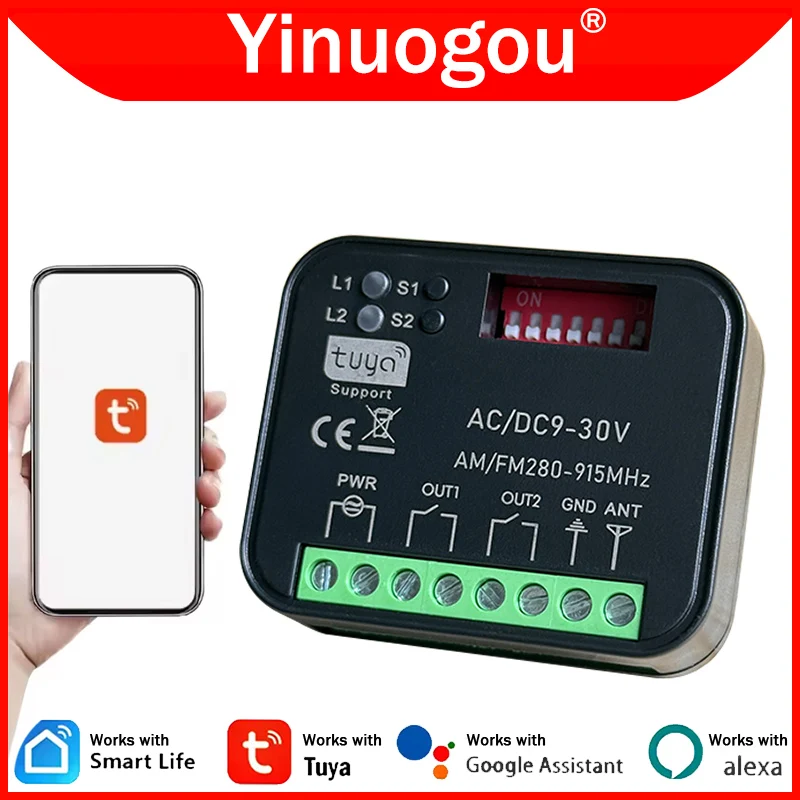 

AC/DC 9-30V AC 85-250V Tuya WiFi Switch Universal RX-MULTI 300-868MHz Garage Door Gate Remote Control Receiver Smart Controller