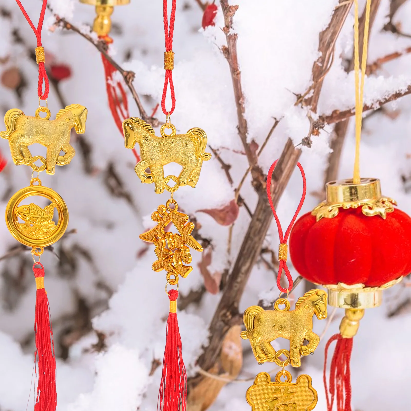 

6Pcs Chinese Horse Tassel Charm Red Pendant Feng Shui Hanging Ornament New Year Good Luck Wealth Success Decoration